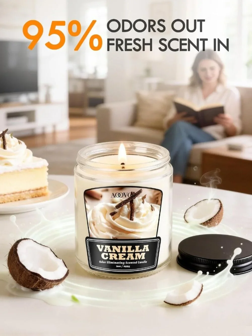 Odor Eliminating Soy Candle Set - 4 Pack, Non-Toxic, Long Lasting, Freshens Home